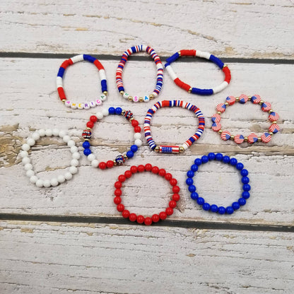 4th of July Patriotic Braclet Set Of 9