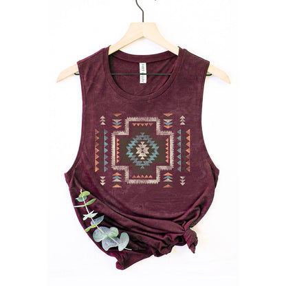 VINTAGE AZTEK MINERAL GRAPHIC TANK TOP: Mineral Burgundy