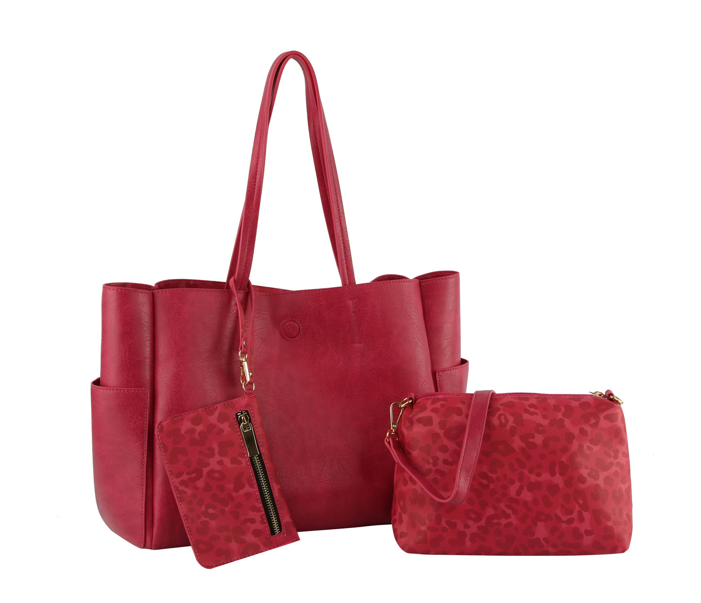 Fuchsia Reversible 3 in 1 Women Tote Shoulder Bag Multi Pockets