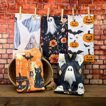 Jack o Lanterns & Bats Halloween Waffle Towels - Fall Decor