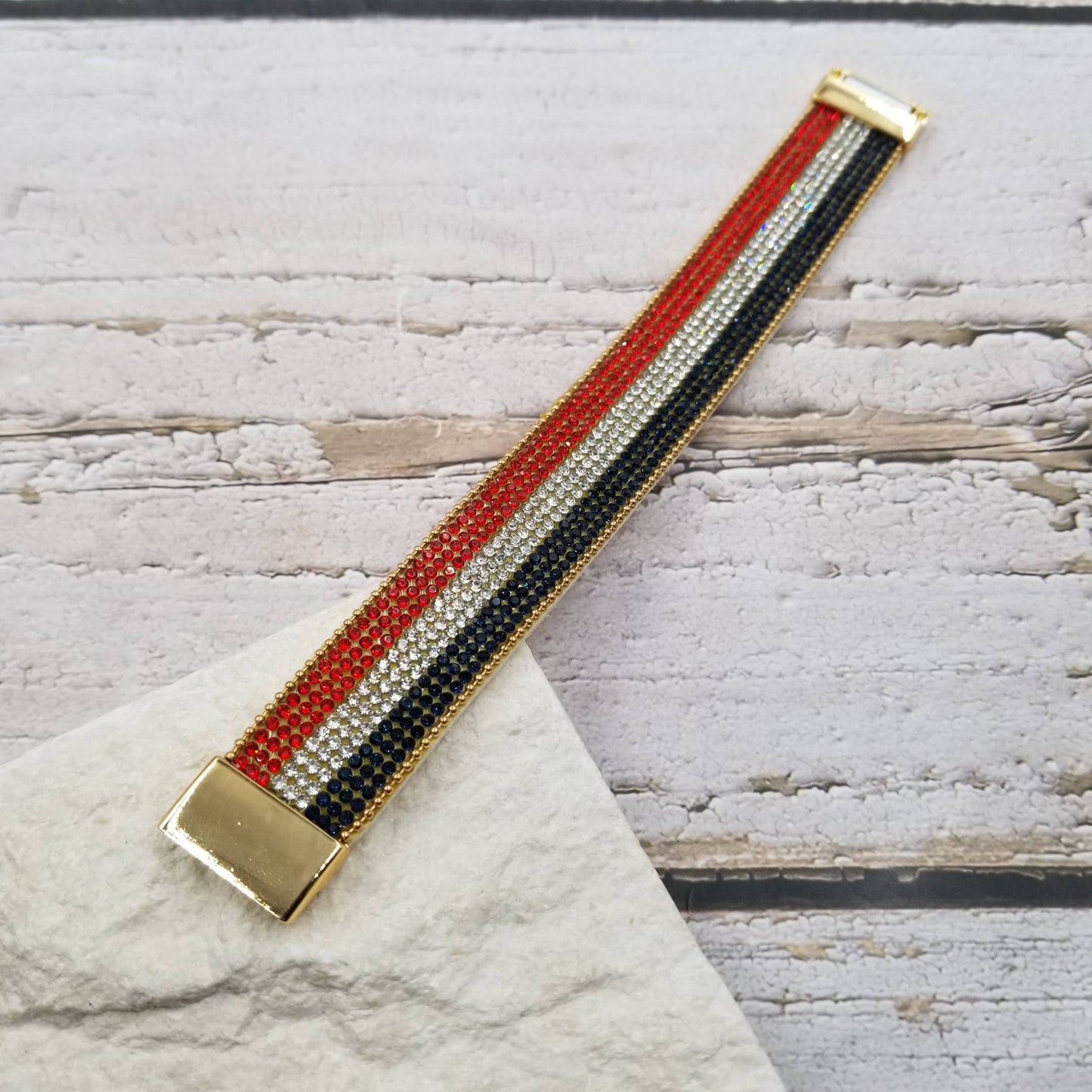 July 4th National Flag Diamond Leather Magnetic Bracelet
