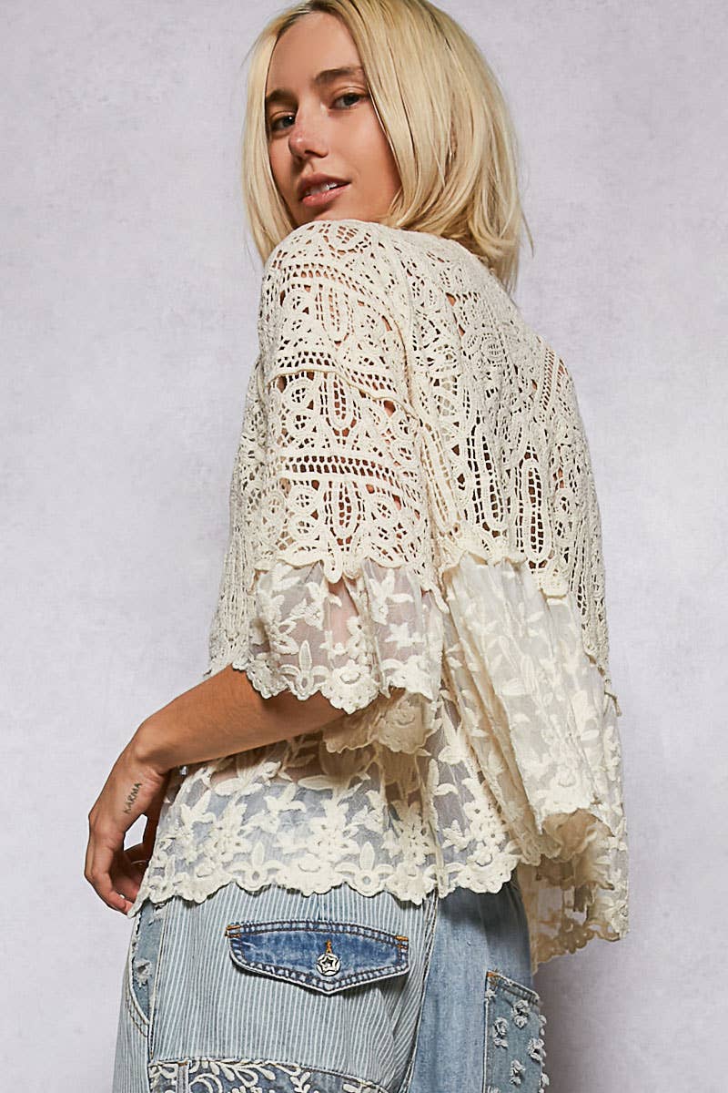 Coraline Crochet Floral Lace Cardigan: NATURAL / One Size