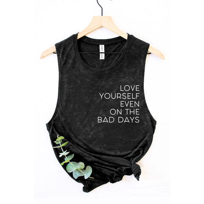 LOVE YOURSELF MINERAL GRAPHIC TANK TOP: Mineral Black