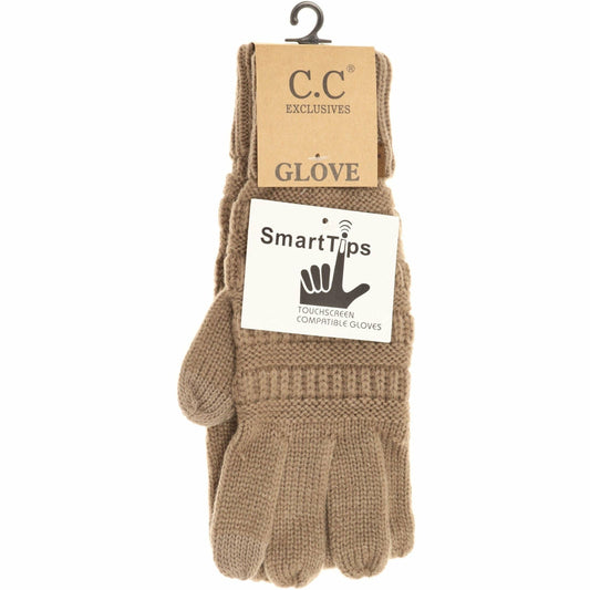 Taupe Smart Tips Cable Knit CC Gloves: