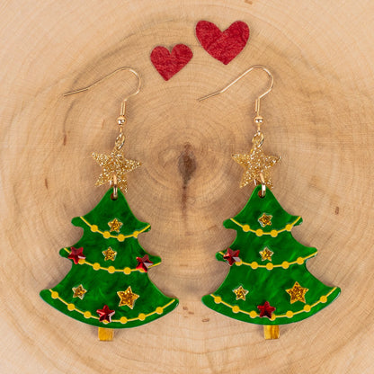 Green Christmas Tree Earrings