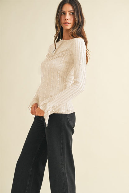 Lola Lace Ruffle Detail Henley Neck Top