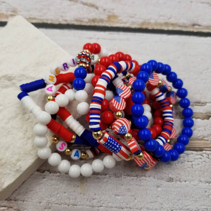 4th of July Patriotic Braclet Set Of 9