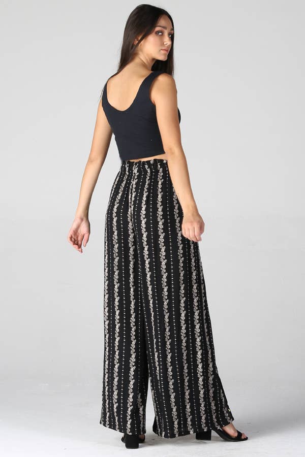 Key Largo Black High Waisted SLIT FRONT WIDE LEG PANTS: BLACK