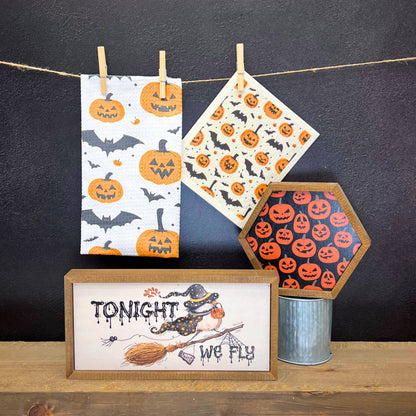 Jack o Lanterns & Bats Halloween Waffle Towels - Fall Decor