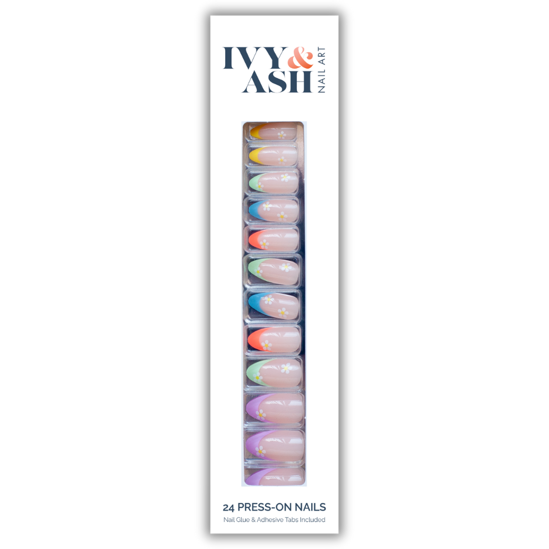 Playful Daisy | Bright Rainbow Daisy French Tip Press-Ons