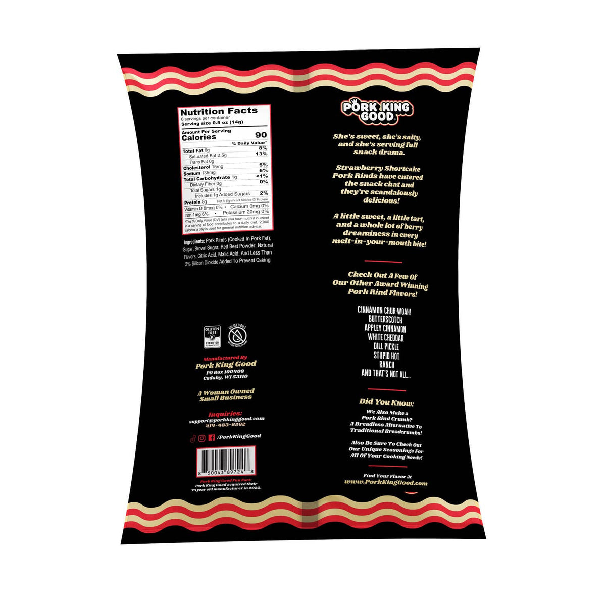 Pork King Good Strawberry Shortcake Flavored Pork Rinds 3oz