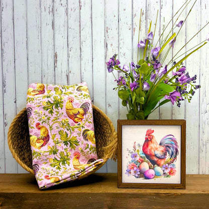 Lavender Rooster Kitchen Waffle Tea Towels - Summer Decor