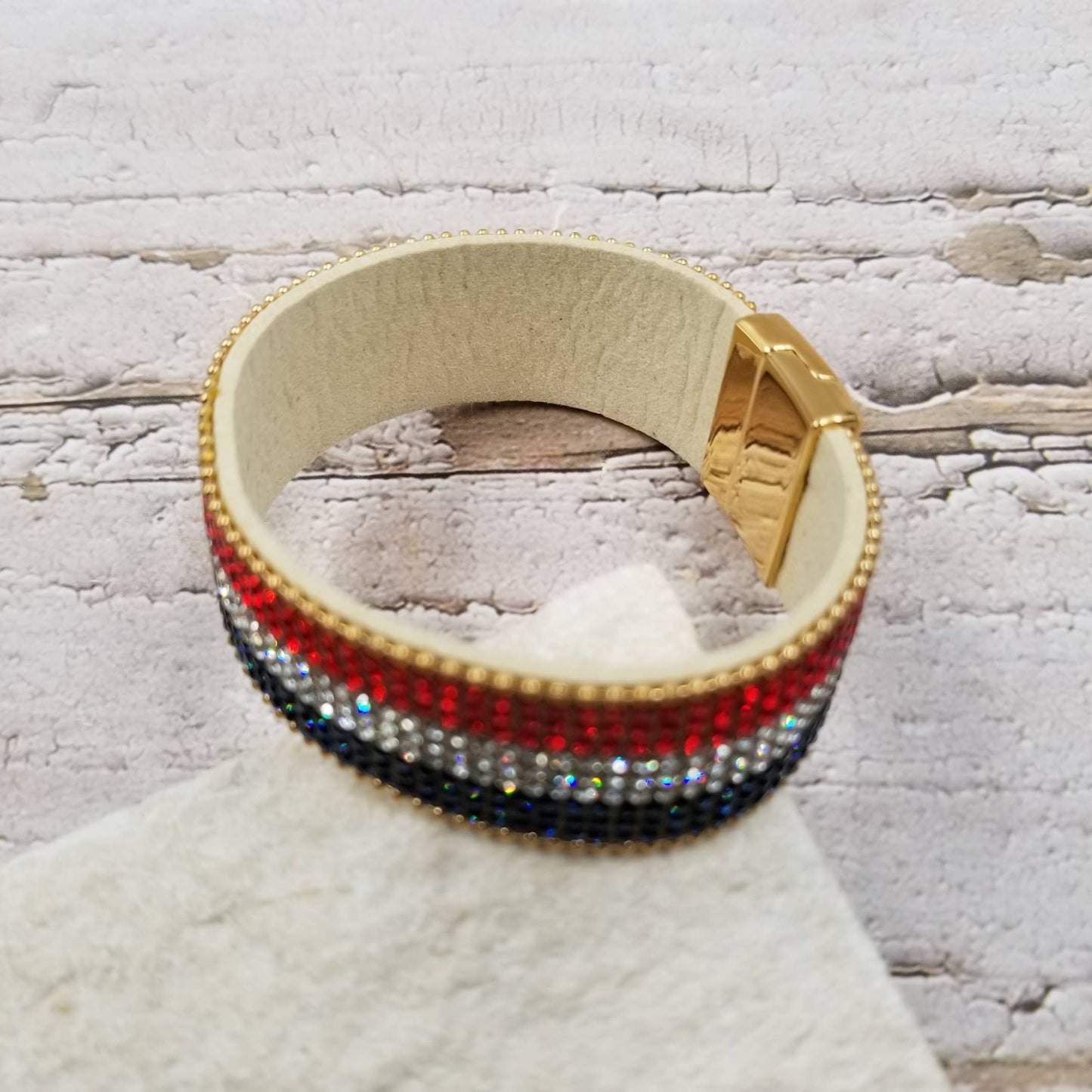 July 4th National Flag Diamond Leather Magnetic Bracelet