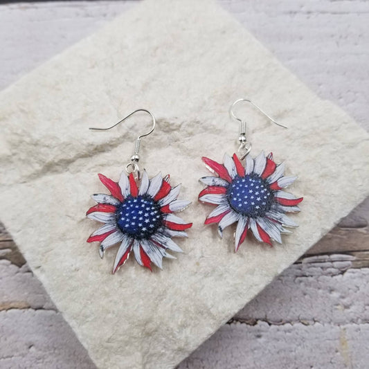 4th of July Sunflower Patriotic Earrings