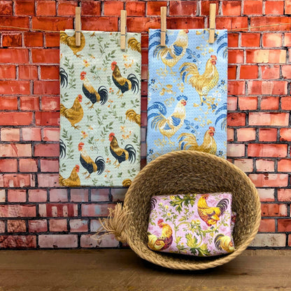 Rooster in the Hen House Waffle Dish Towels - Summer Decor