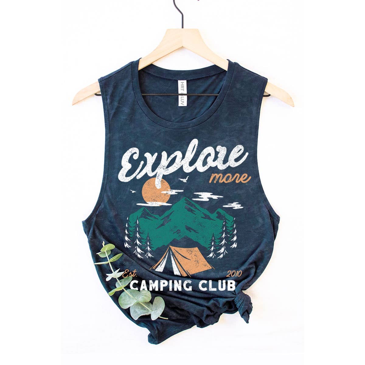 EXPLORE MORE CAMPING CLUB GRAPHIC TANK TOP: Mineral Navy