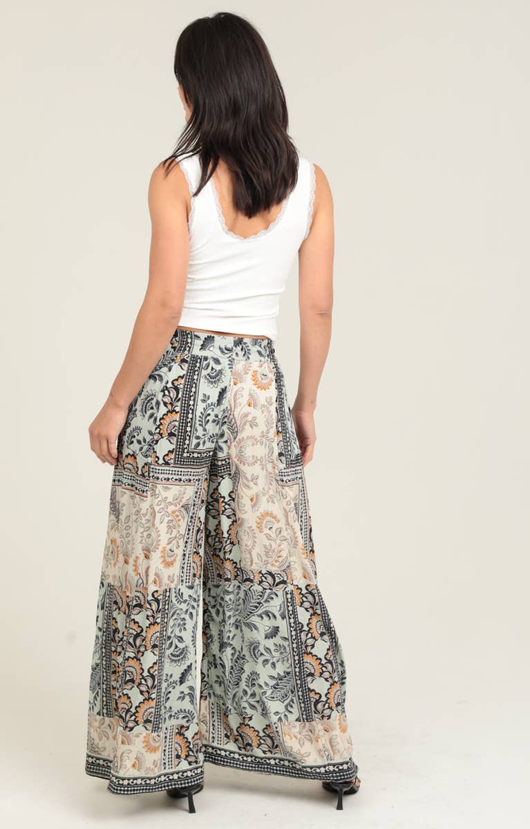 Jamaica PATCHWORK PRINT WIDE LEG PANTS WITH ELASTIC WAIST