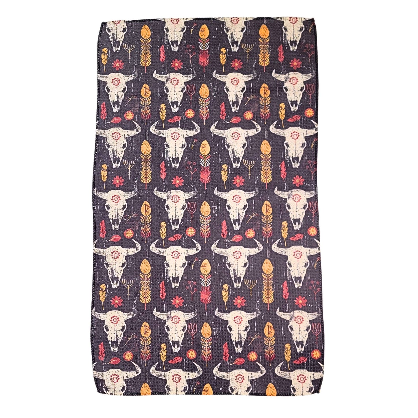 Western Painted Bison Skull Waffle Dish Towels - Home Decor