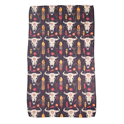 Western Painted Bison Skull Waffle Dish Towels - Home Decor