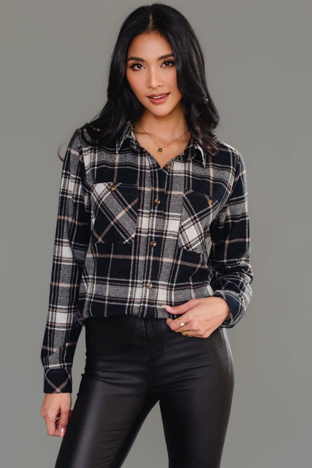 Black Plaid Button Up Flannel