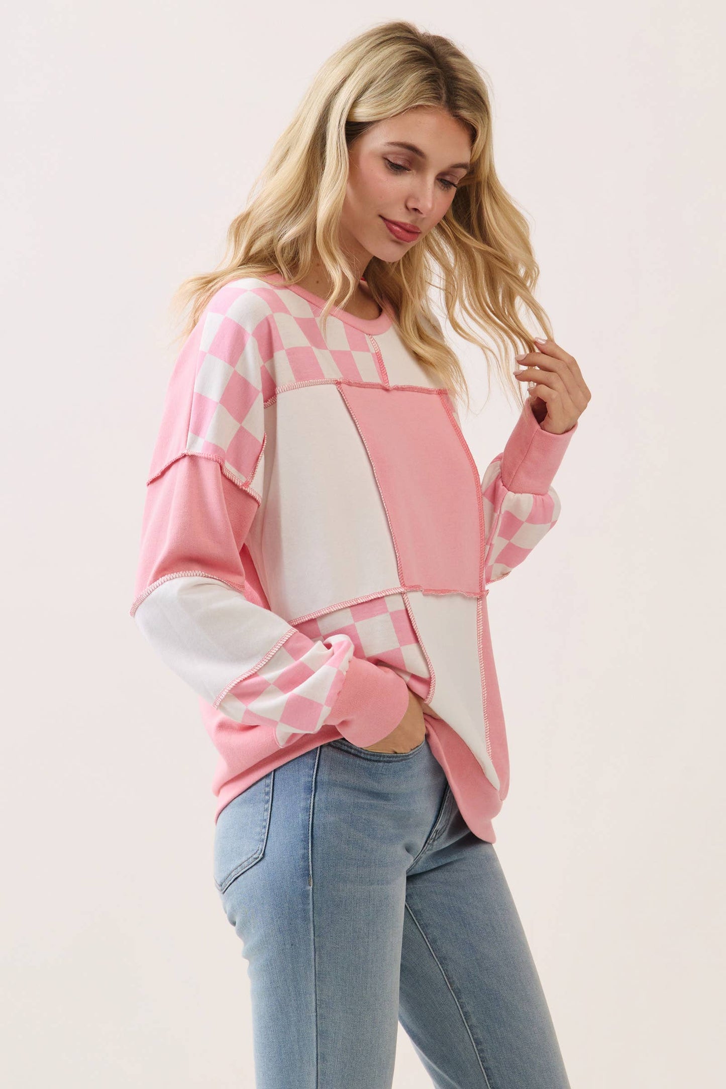 CheckMate Print Patchwork pullover top