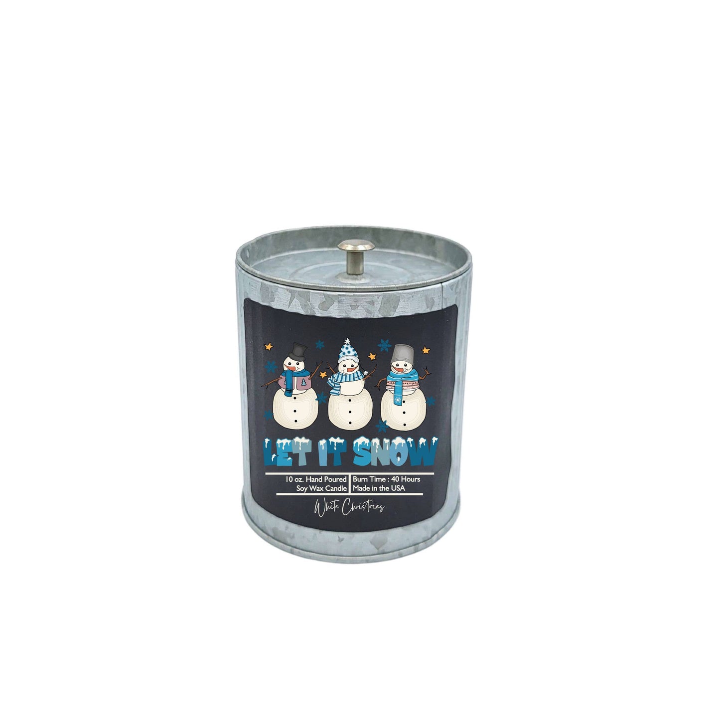 White Christmas - Let it Snow Soy Wax Candle - Rustic Tin Holiday Candles
