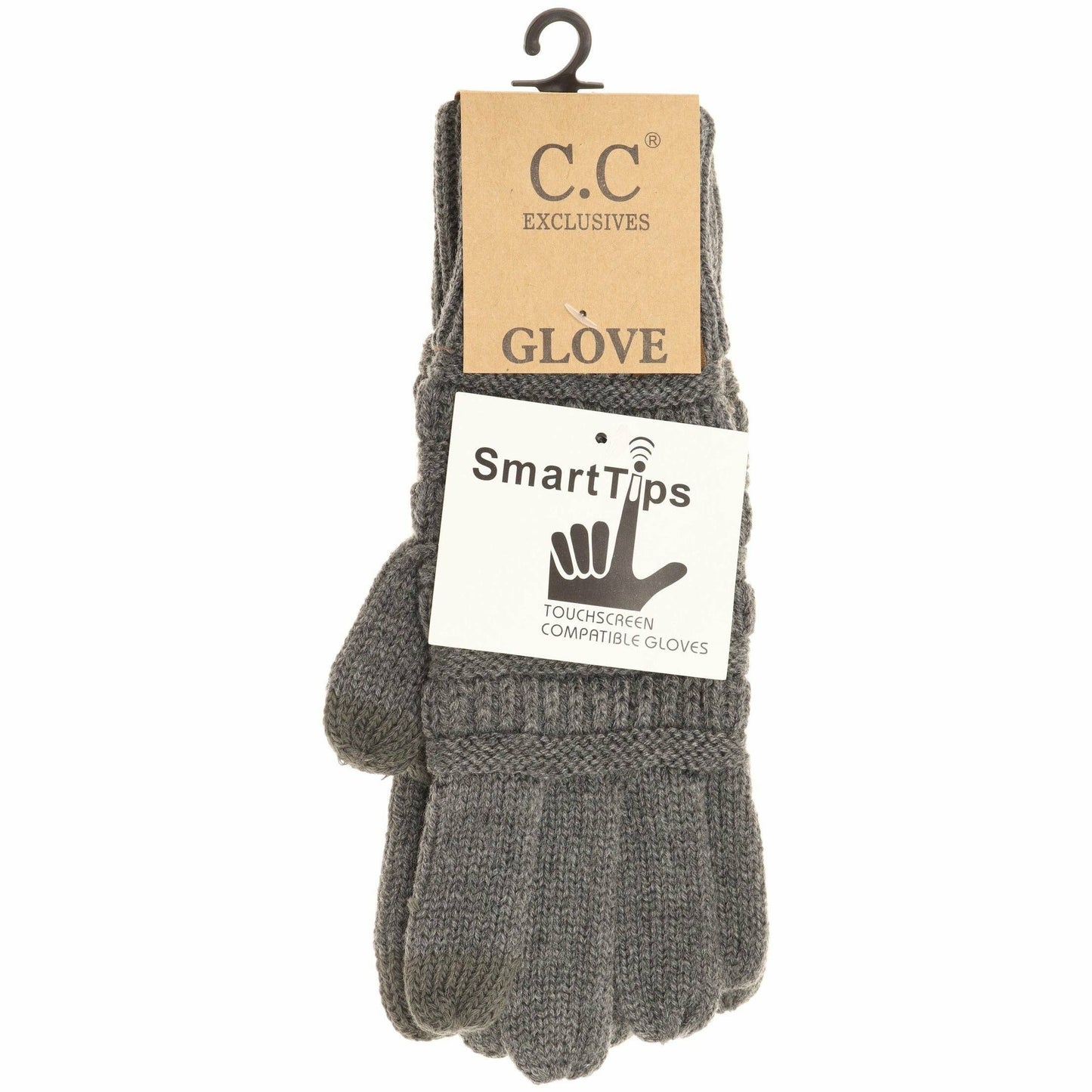 Light Grey Solid Cable Knit CC Gloves: