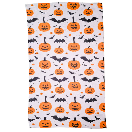 Jack o Lanterns & Bats Halloween Waffle Towels - Fall Decor