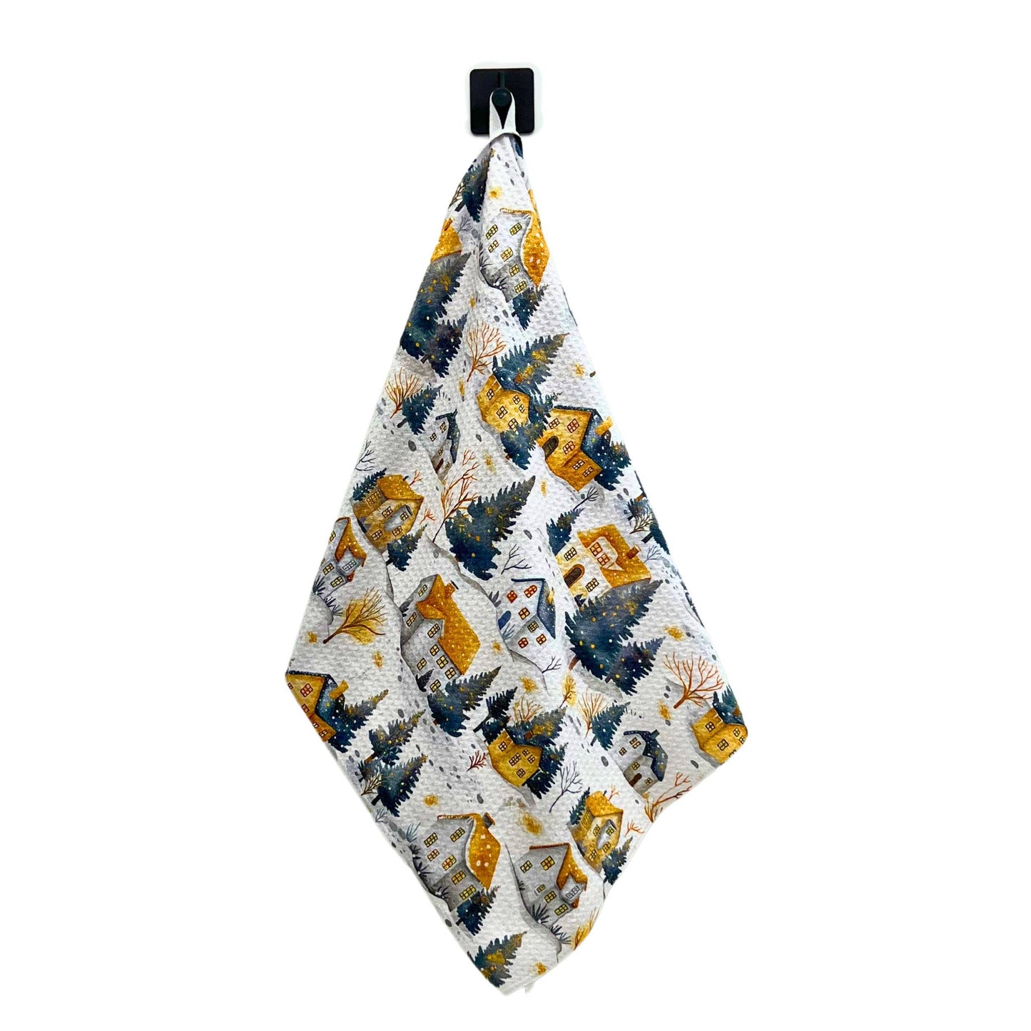 Winter Village Waffle Weave Tea Towels With Hanging Loop