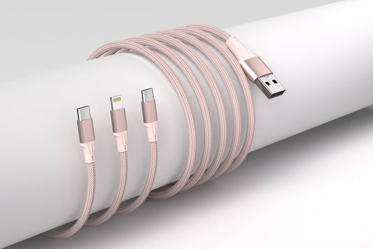 3-in-1 Pink Cable For IPhone/Ipad & Android Devices