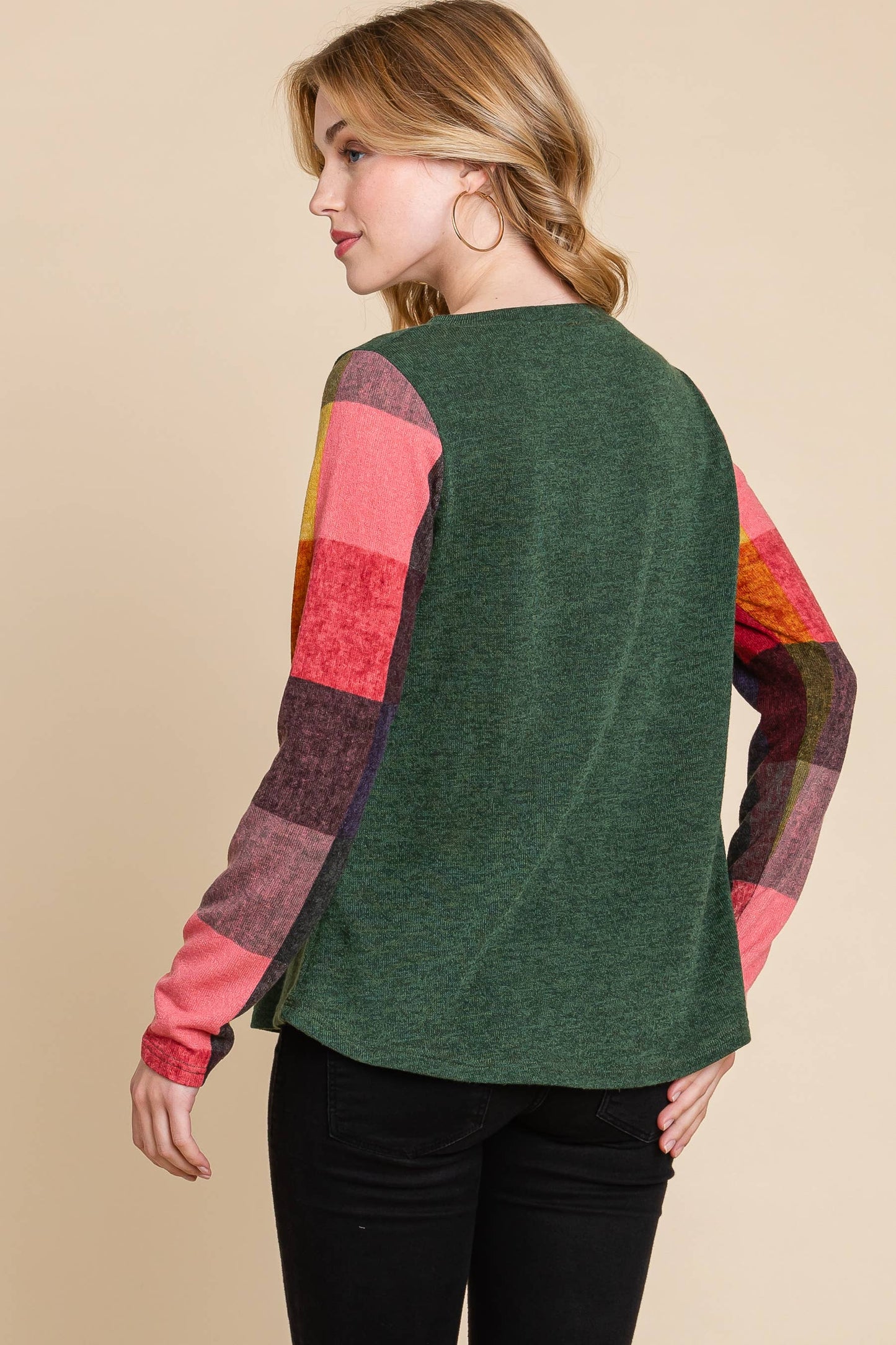 Aspen Color Block Plaid Longsleeve Top