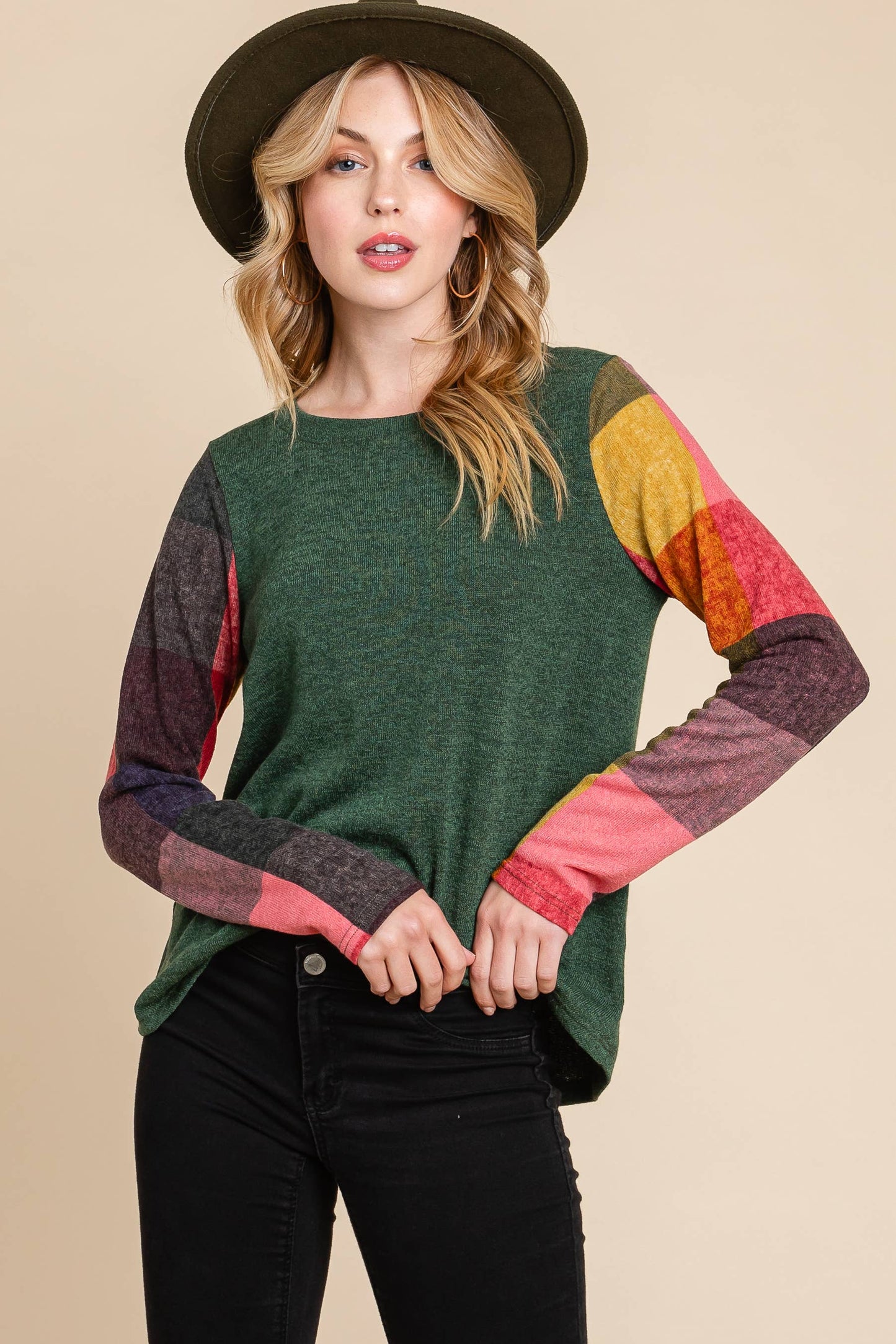 Aspen Color Block Plaid Longsleeve Top