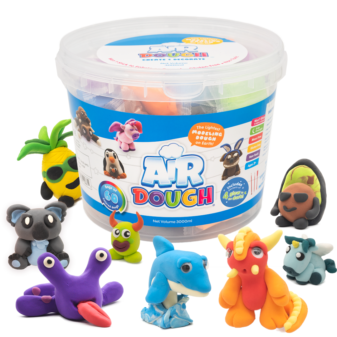 Air Dough - 60 Bags of Colored, Air Dry Clay in a Bucket