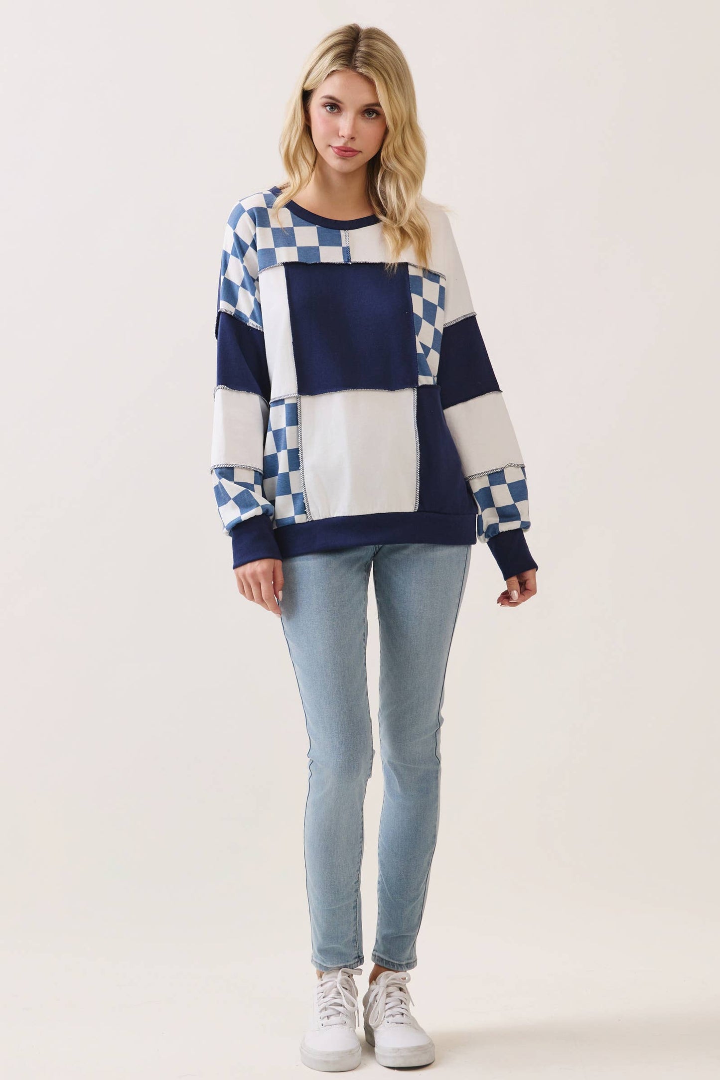 CheckMate Print Patchwork pullover top