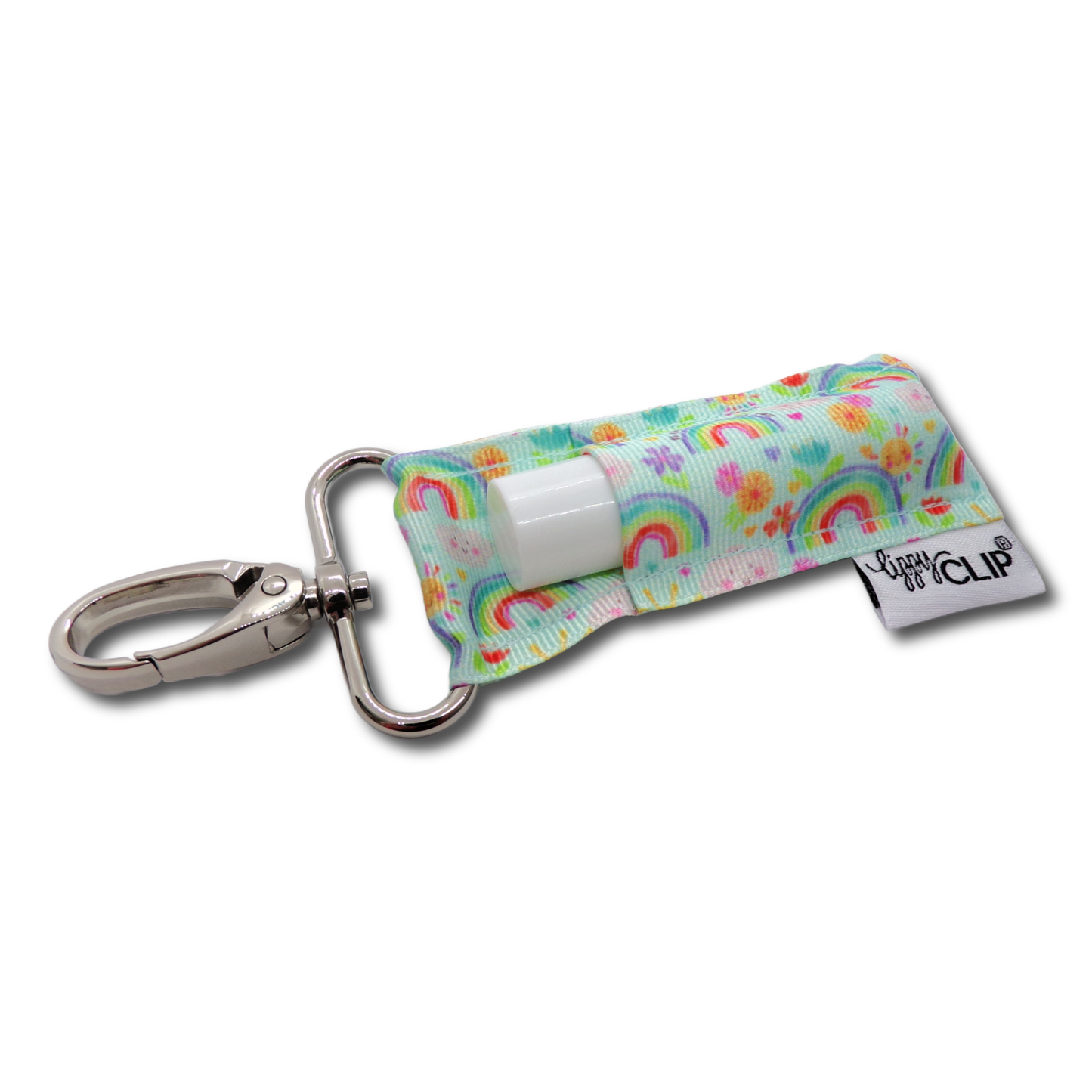 Rainbows on Aqua LippyClip® Lip Balm Holder for Chapstick