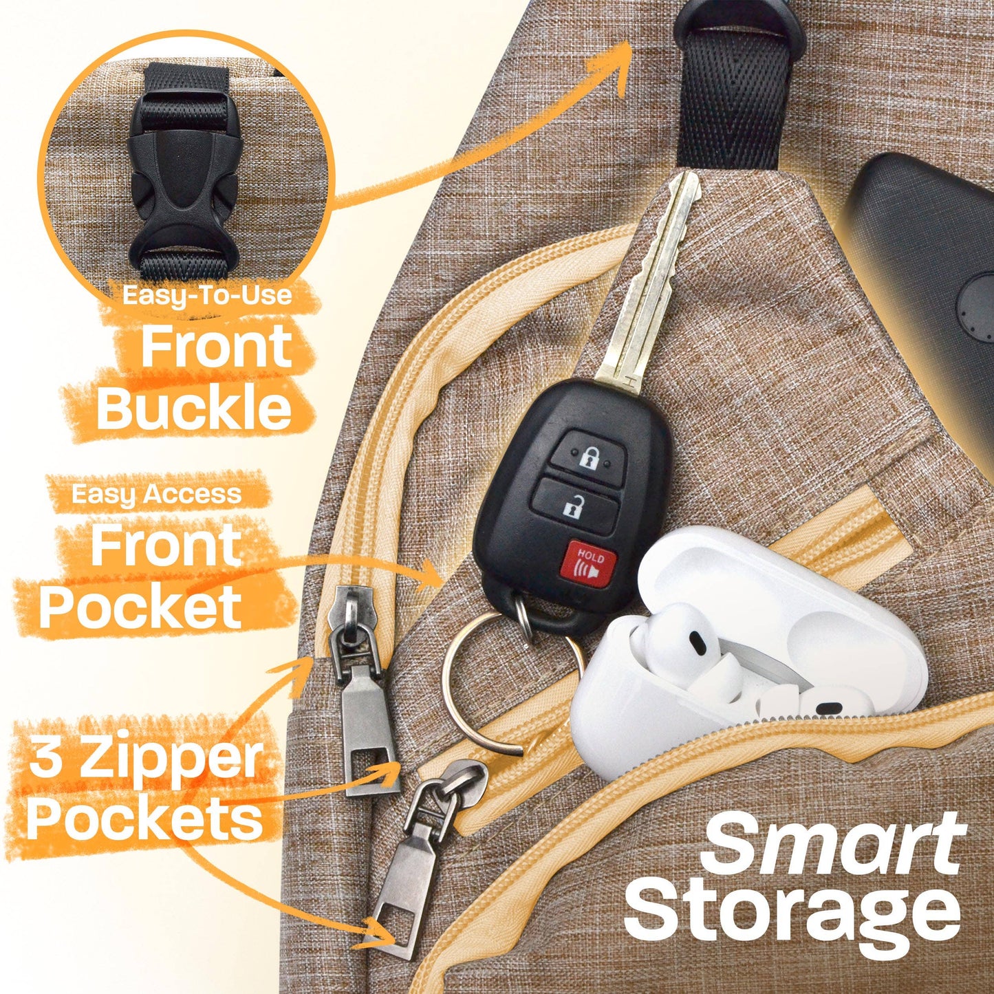 Navy Anti-theft Sling Daypack With USB Charging Port