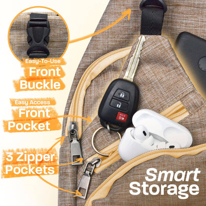 Black Anti-theft Sling Daypack With USB Charging Port