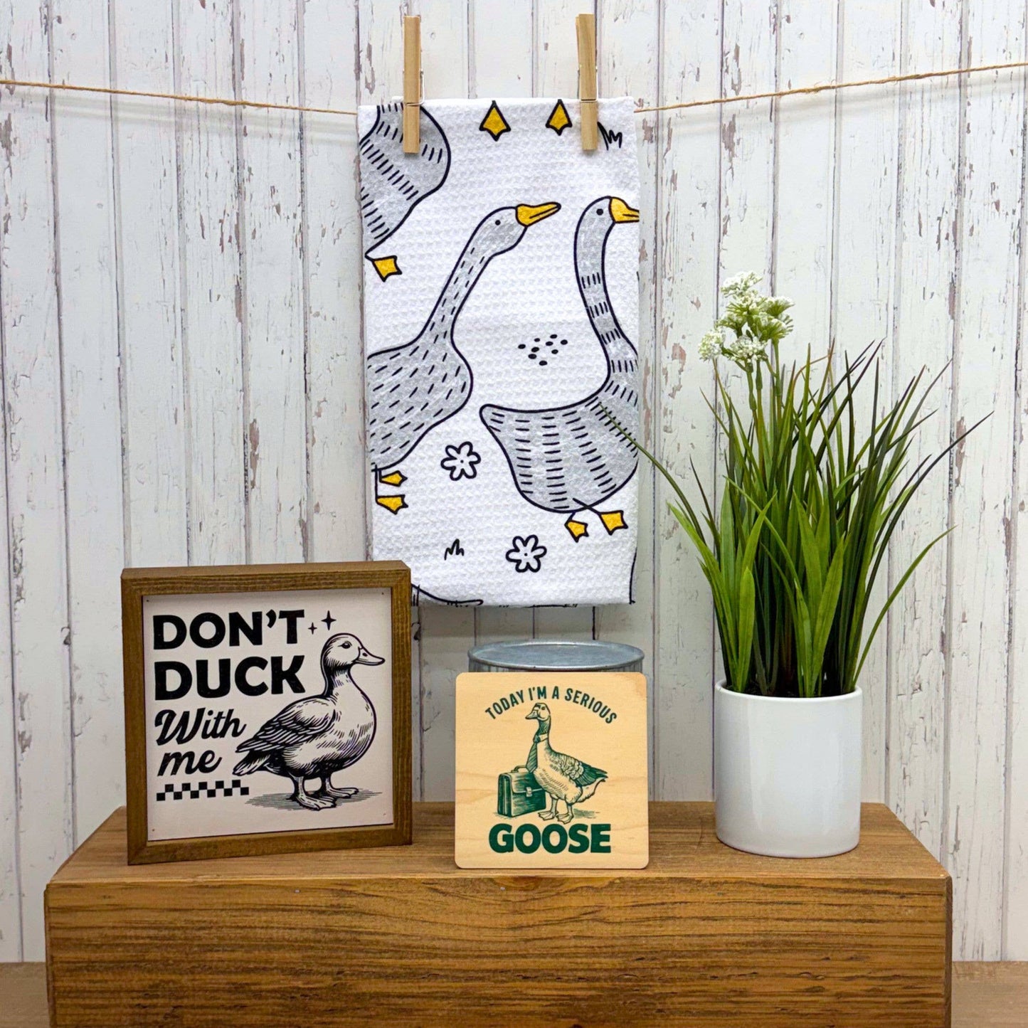 Gray Goose Farmhouse Kitchen Waffle Towels - Summer Decor