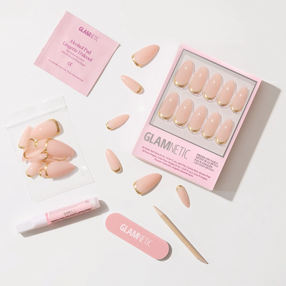 Goal Getter Press-On Nails | Medium Almond Nude Gold Luxe Nails