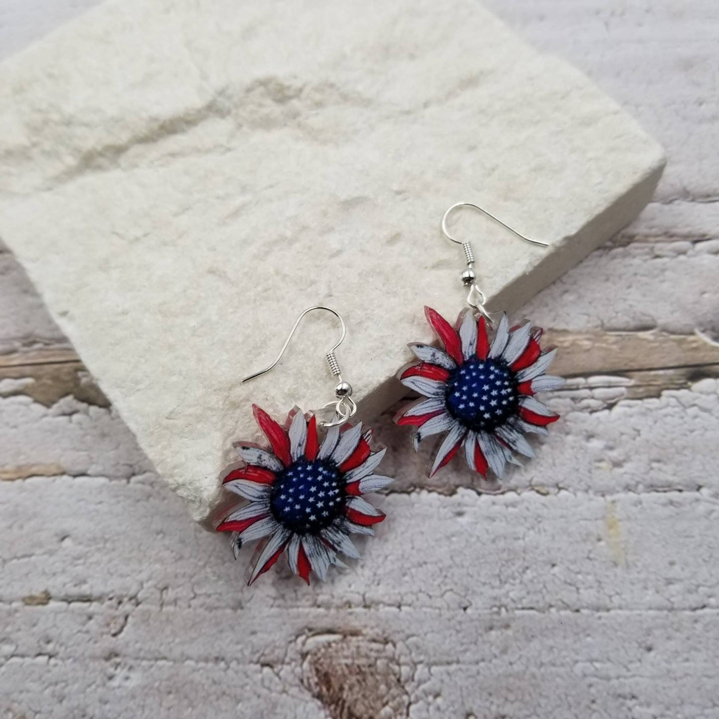 4th of July Sunflower Patriotic Earrings