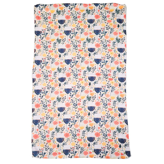 Wine & Flowers Kitchen Decor Waffle Tea Towels - Mothers Day