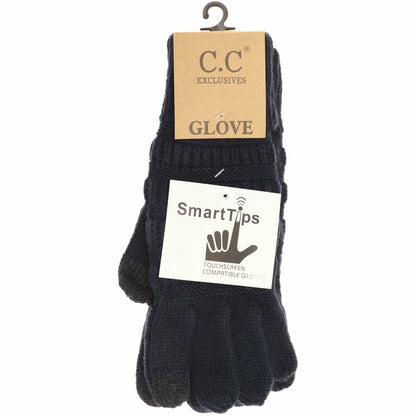 Light Grey Solid Cable Knit CC Gloves: