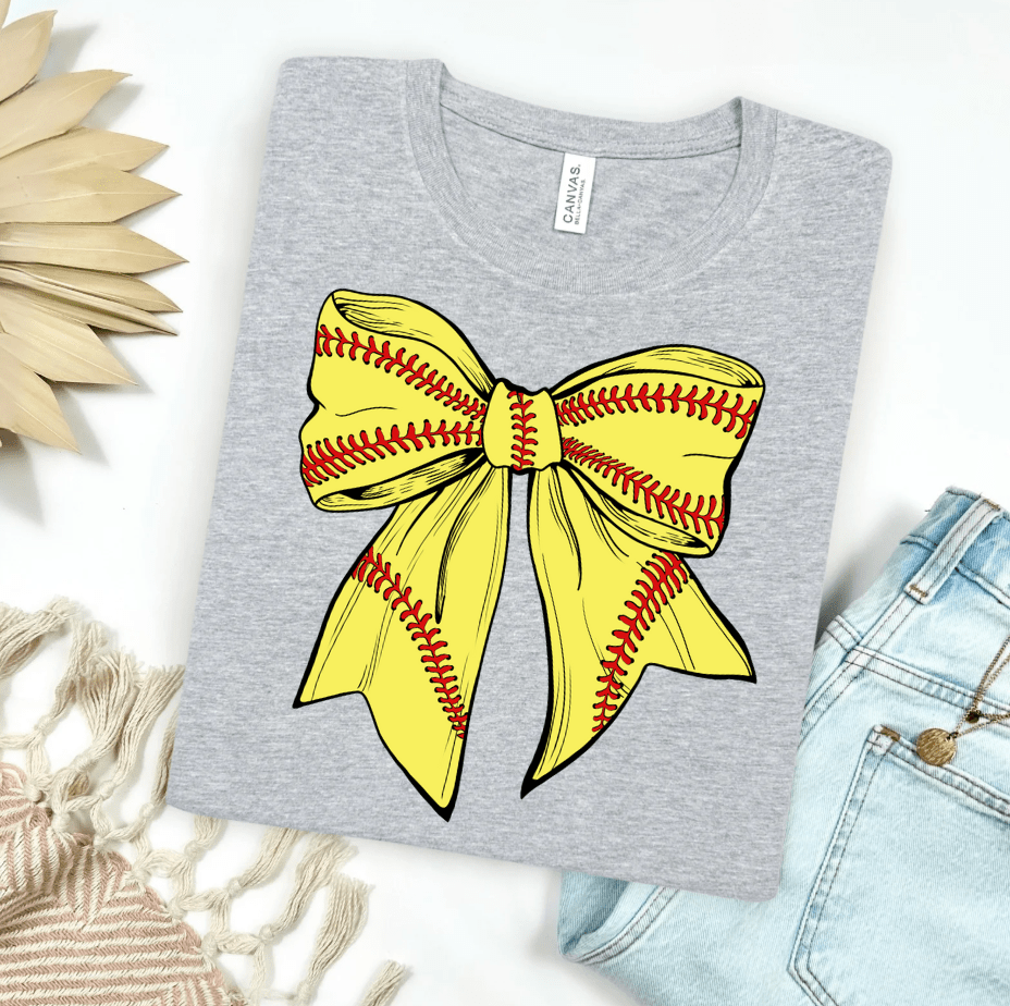 FestiviTees Women - Apparel - Shirts - T-Shirts Softball Bow Graphic Tee