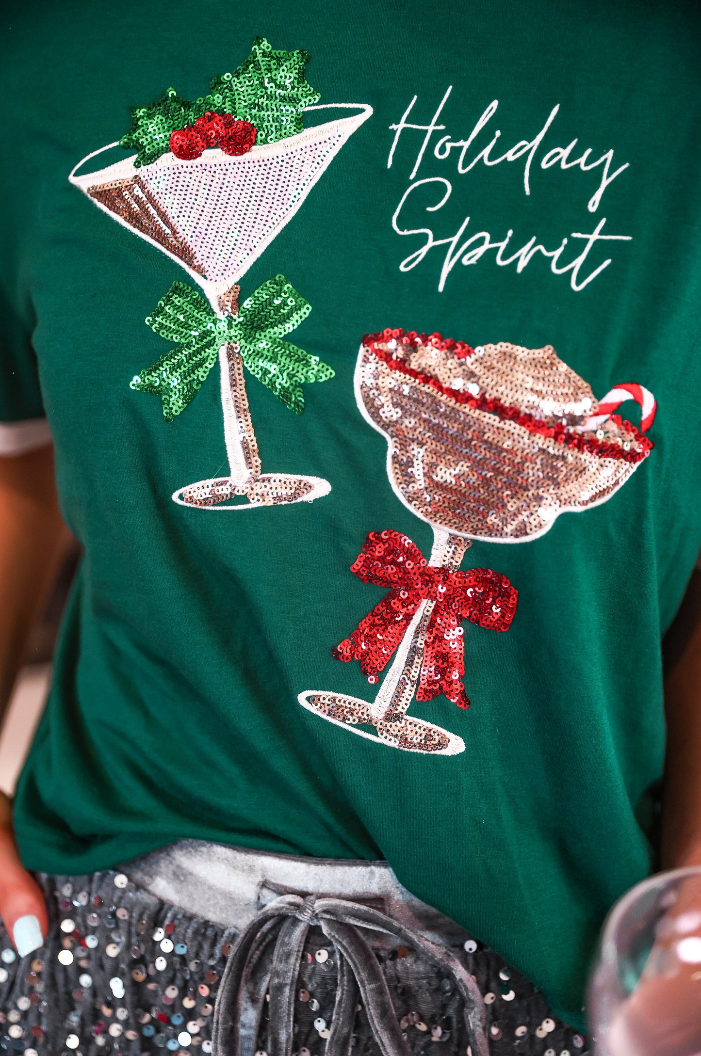 PREORDER- Holiday Spirit Sequin Embroidered Tee