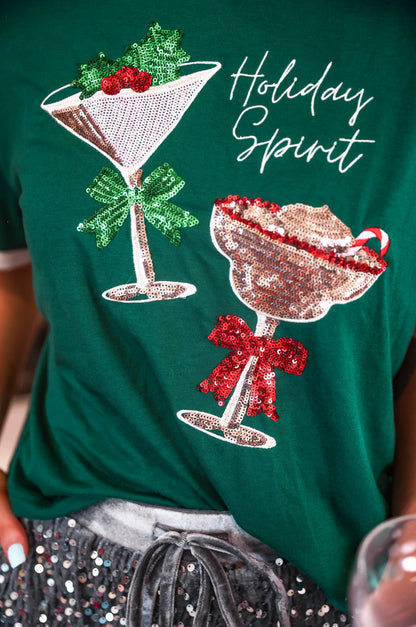 PREORDER- Holiday Spirit Sequin Embroidered Tee