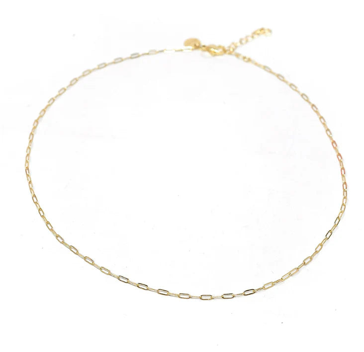 Mini Paperclip Chain Necklace Gold 18” + 2”