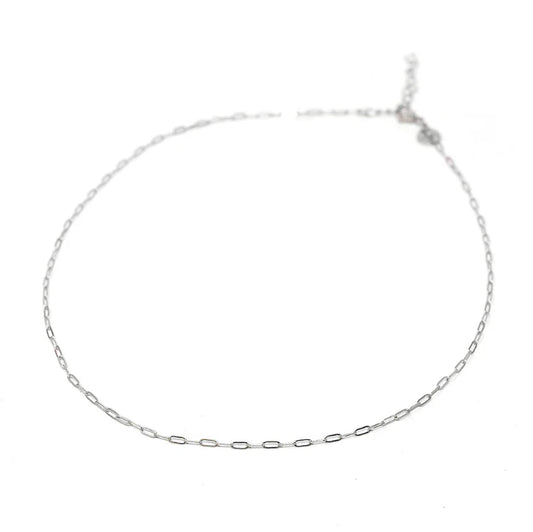 Mini Paperclip Chain Necklace Silver 18” + 2”