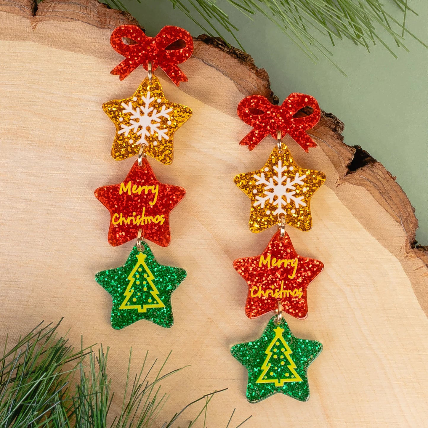 Merry Christmas Stars Earrings