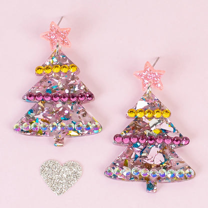 Pink Christmas Tree Earrings