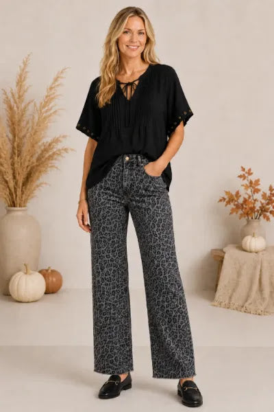 Platinum Dark Leopard Frayed bottom Jeans